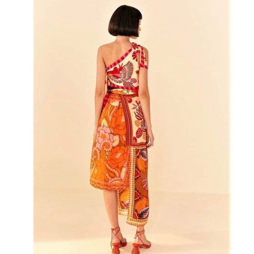 FARM Rio Orange & Pink Asymmetrical One-Shoulder Cutout Dress - Picture 2 of 9